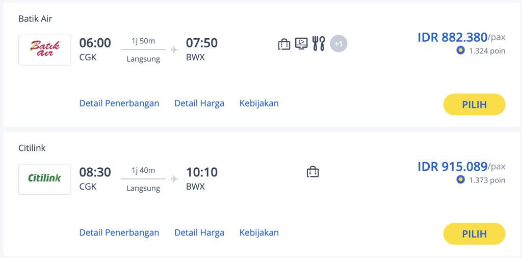 harga tiket pesawat jakarta banyuwangi